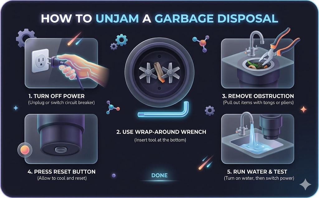 how to unjam a garbage disposal